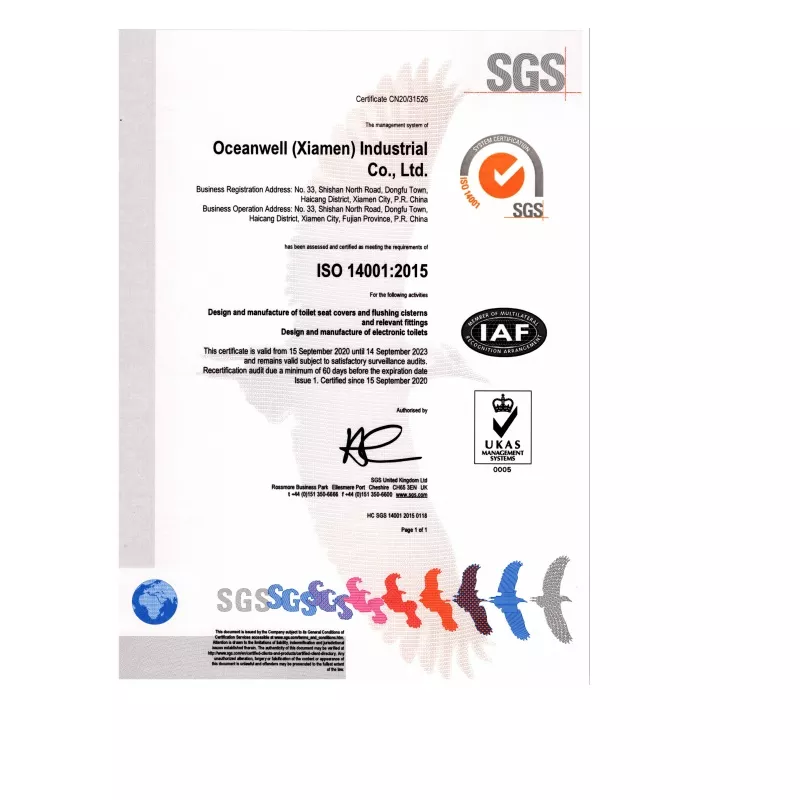 Oceanwell bidet factory ISO14000 certificate Oceanwell bidet factory ISO14000 certificate