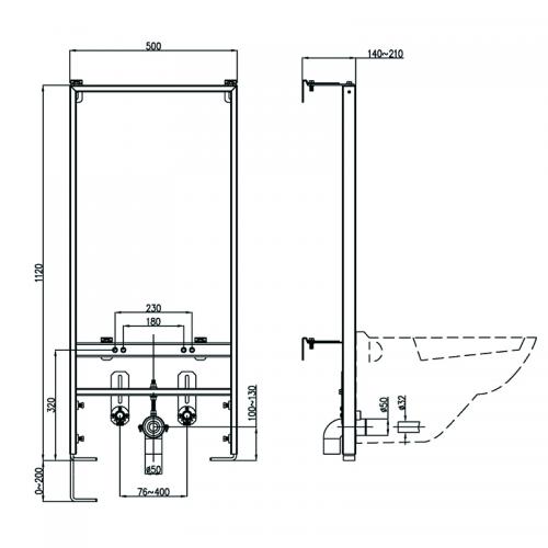 front operation with dual flush cistern frame